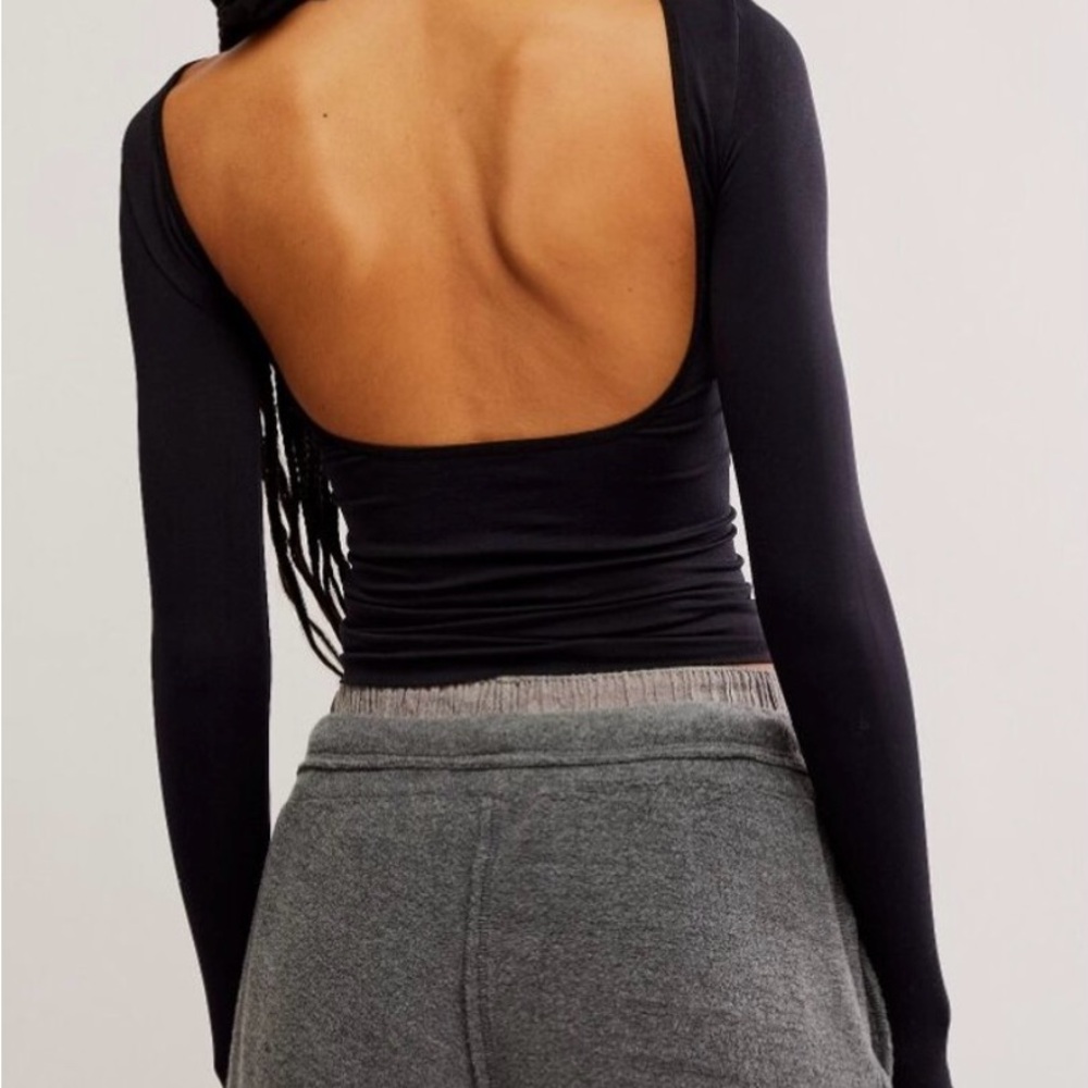 Elegant Black Open-Back Long Sleeve Top
